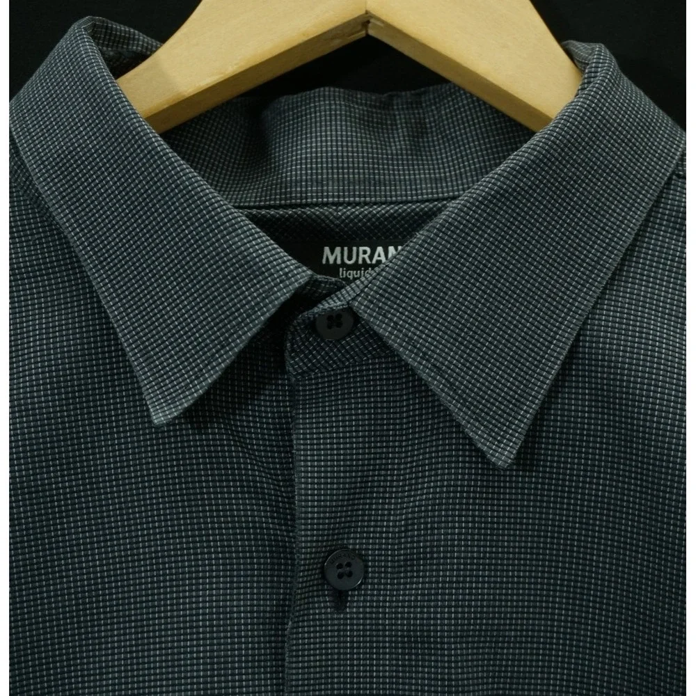 MURANO Men's XL Liquid Cotton Button Up Gray Long Sleeve Formal Dress Shirt SOFT